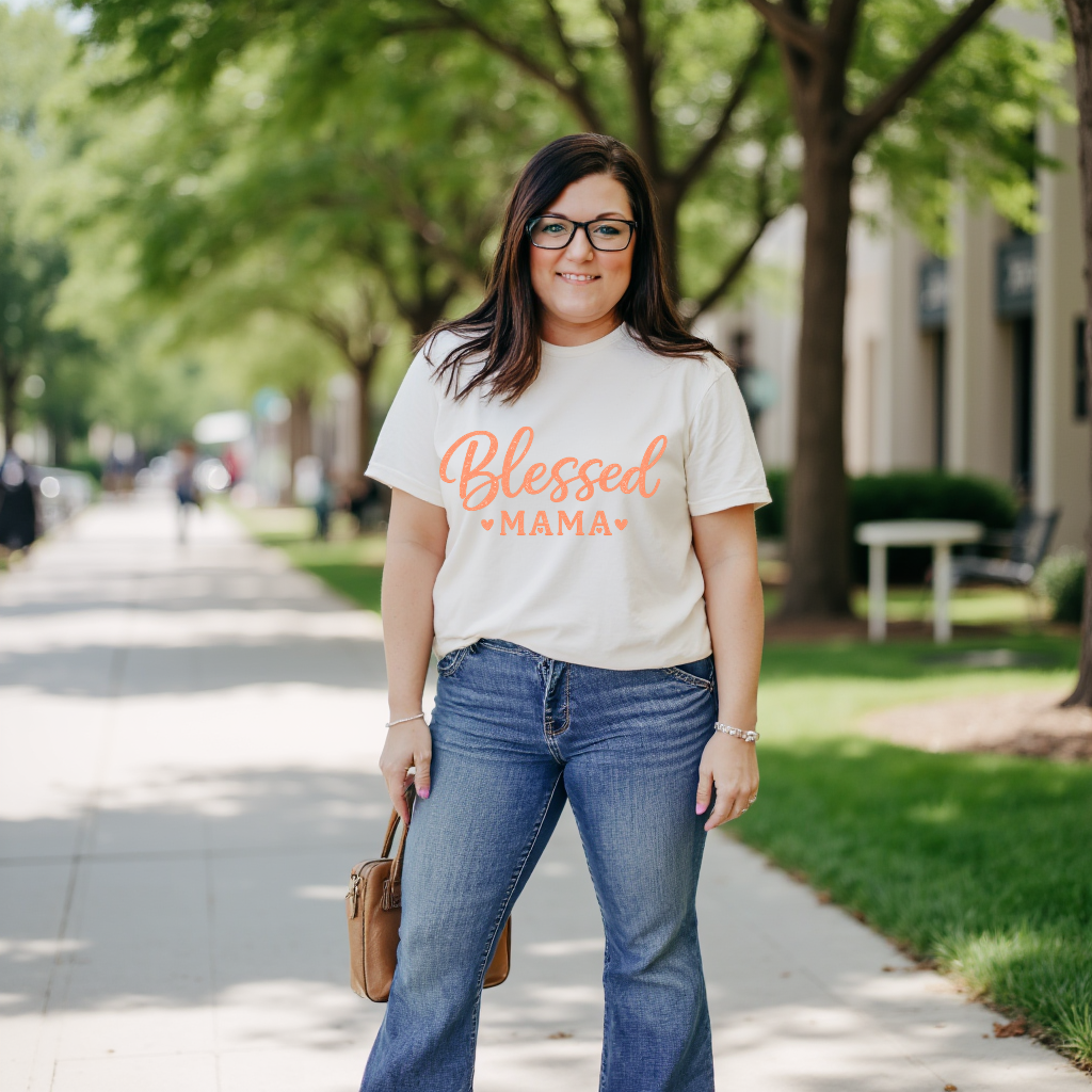 Blessed Mama Woman's Tshirt- Pink