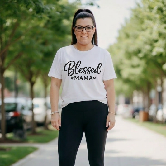Blessed Mama Woman's Tshirt- Black